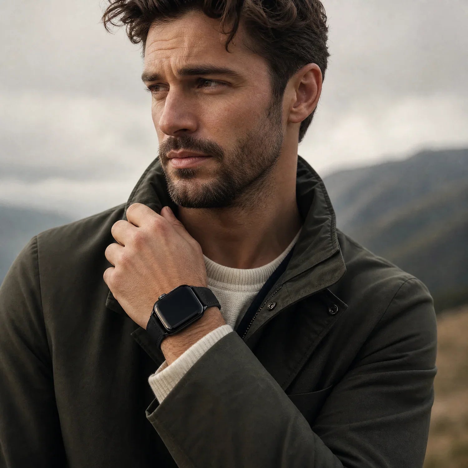 Apple Watch bandje Lennox - leer - zwart