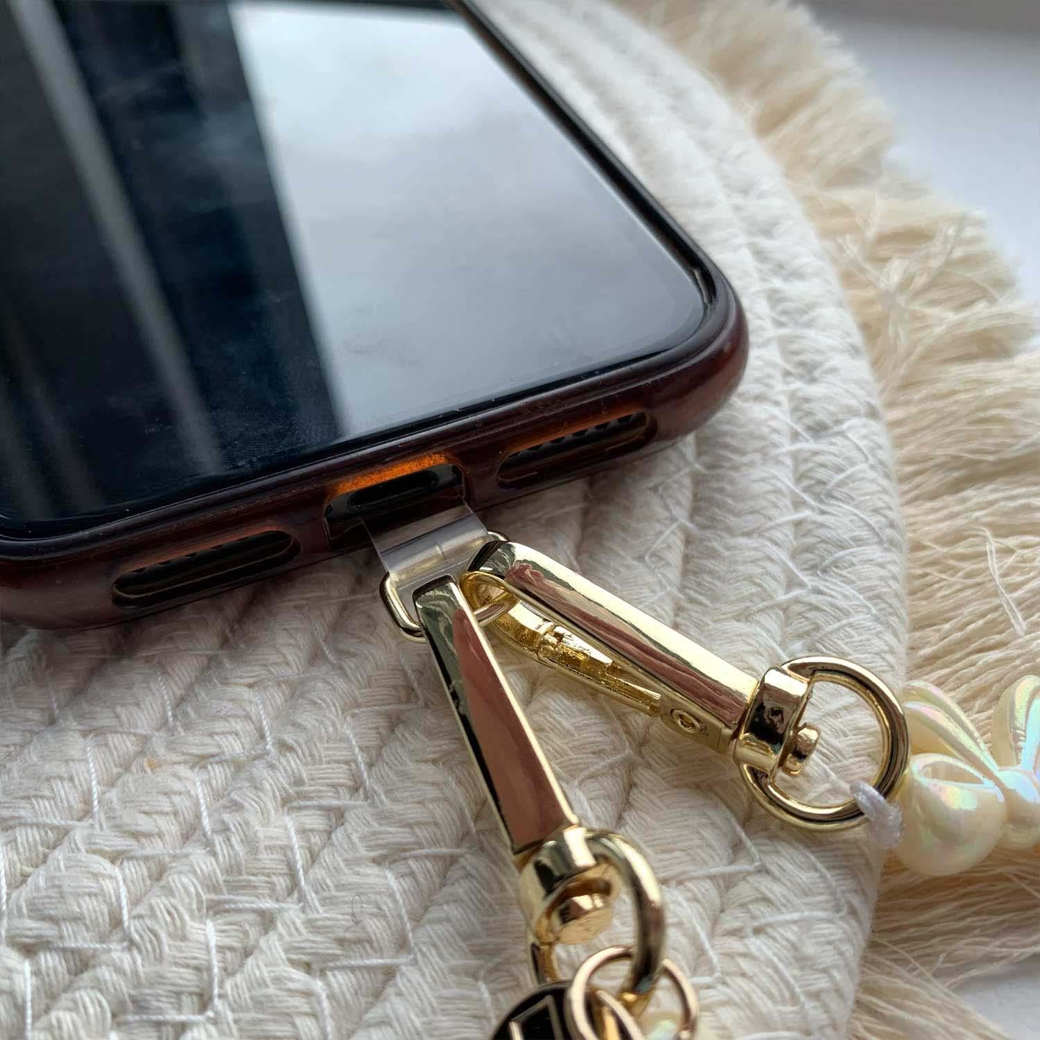 Telefoonkoord Bow - paars wit - goud
