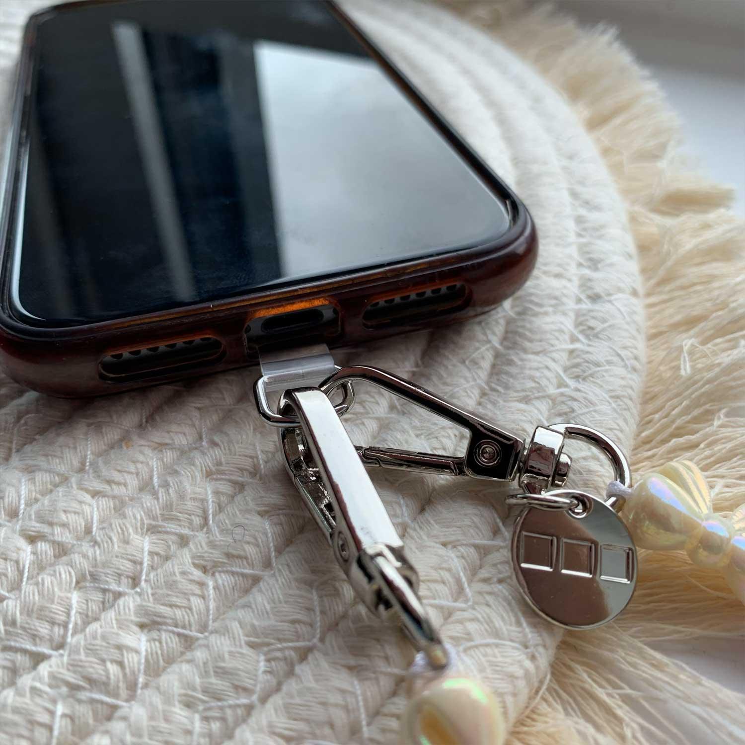 Telefoonkoord Bow - paars wit - zilver
