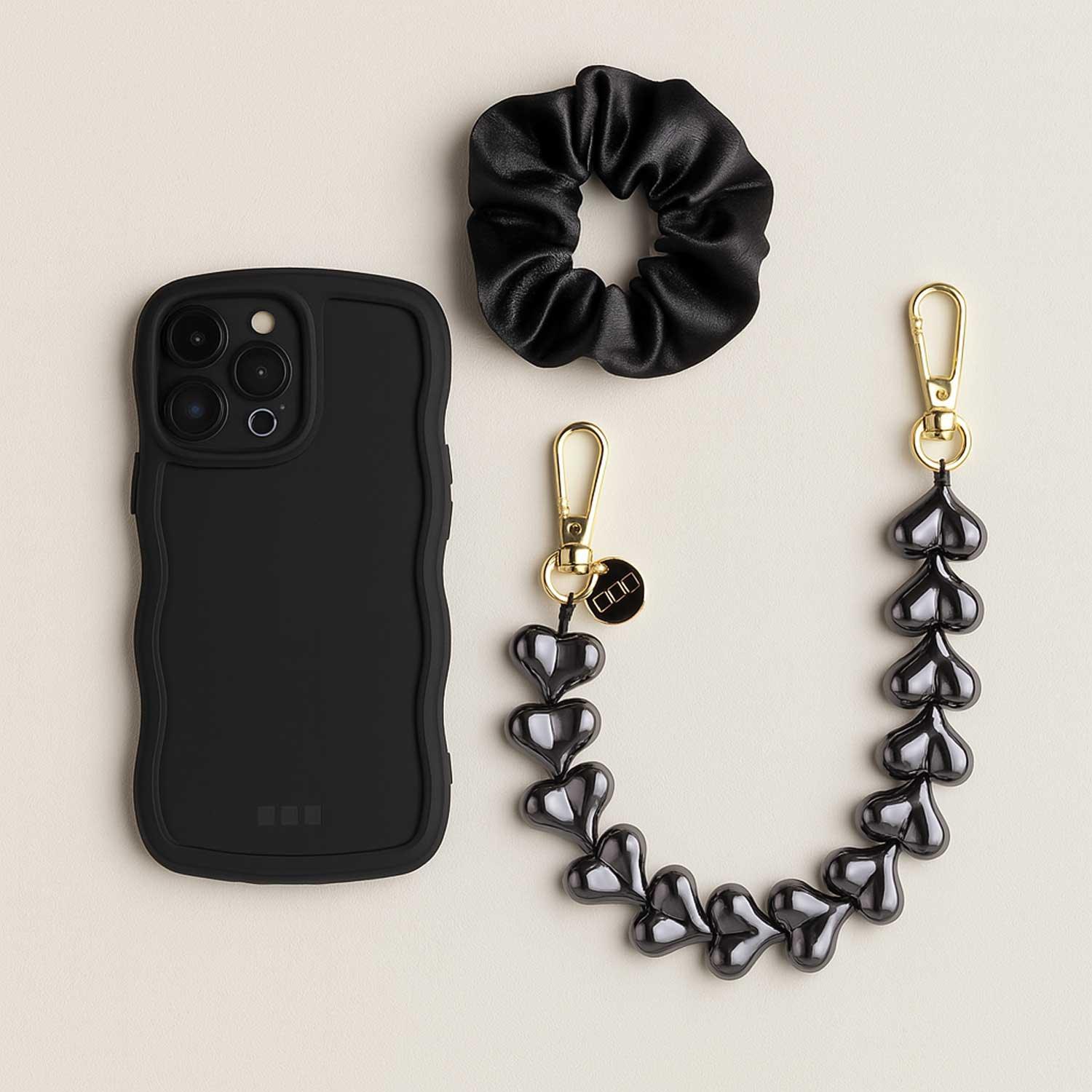Telefoonkoord Heart - chrome zwart - goud