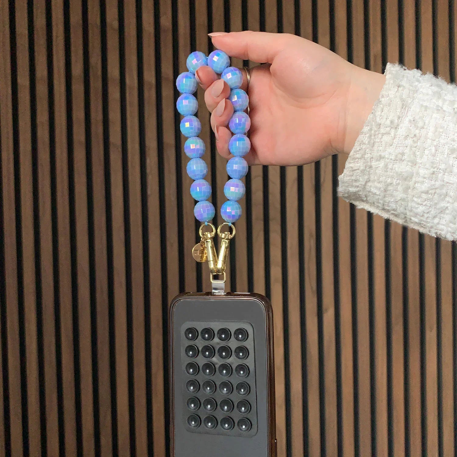 Telefoonkoord disco - blauw - goud