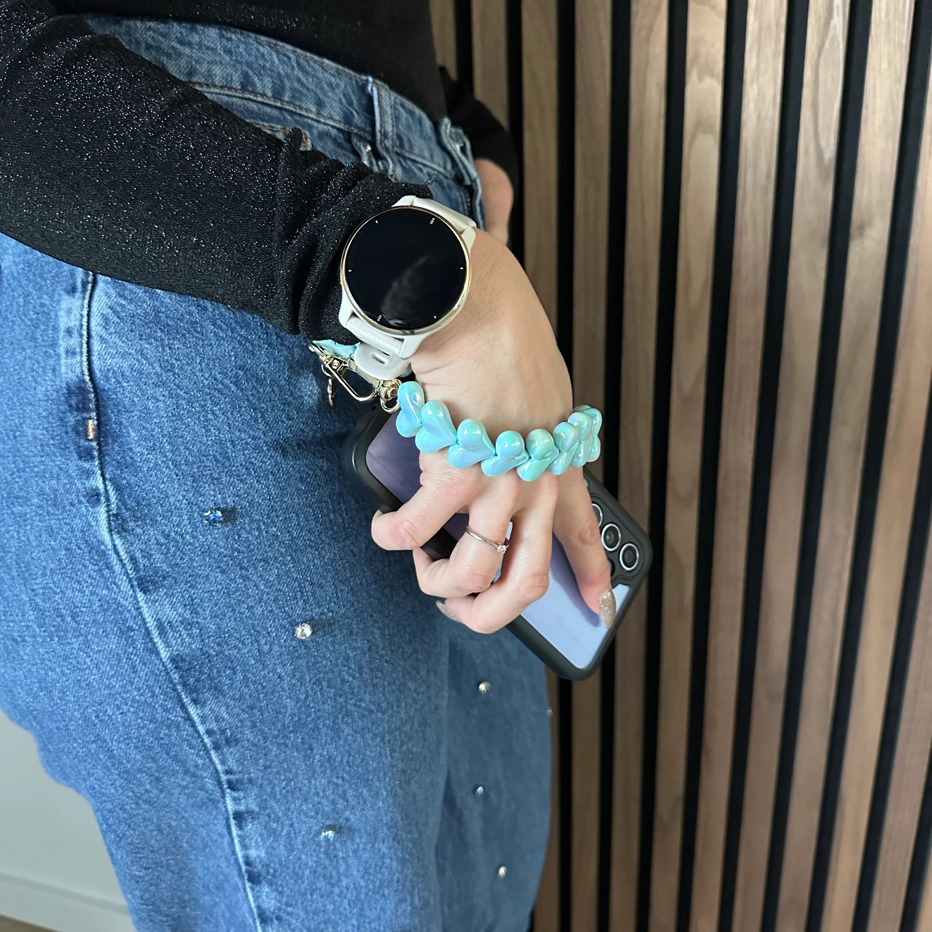 Telefoonkoord Heart - groen glimmend - zilver